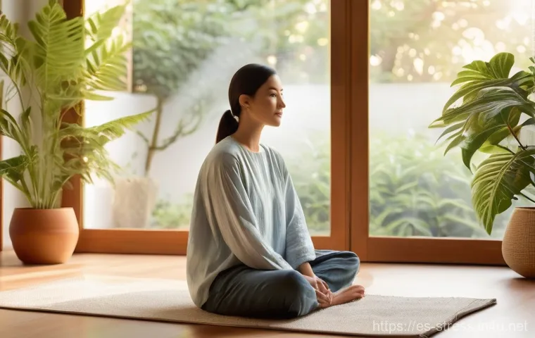 스트레스 해소를 위한 명상 - **Prompt: Cultivating Inner Serenity and Mental Clarity**
    "A person in their mid-30s, gender-neu...