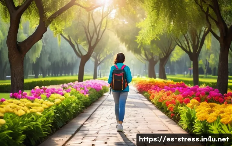 스트레스 해소를 위한 일상 루틴 - A serene urban park scene in a Spanish city during early morning light, featuring a young adult woma...