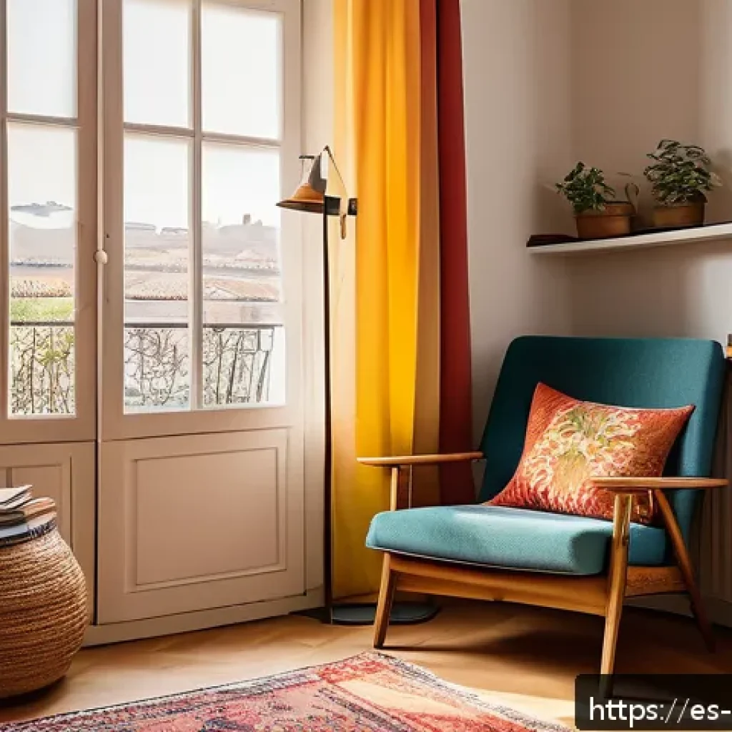 스트레스 해소를 위한 독서와 지식 습득 - A cozy reading nook in a bright Spanish-style apartment, featuring a comfortable armchair with soft ...