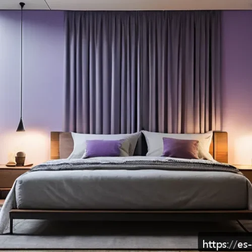 스트레스 해소를 위한 수면 패턴 조정 - A cozy, modern bedroom designed as a sleep sanctuary for a Spanish-speaking user, featuring blackout...
